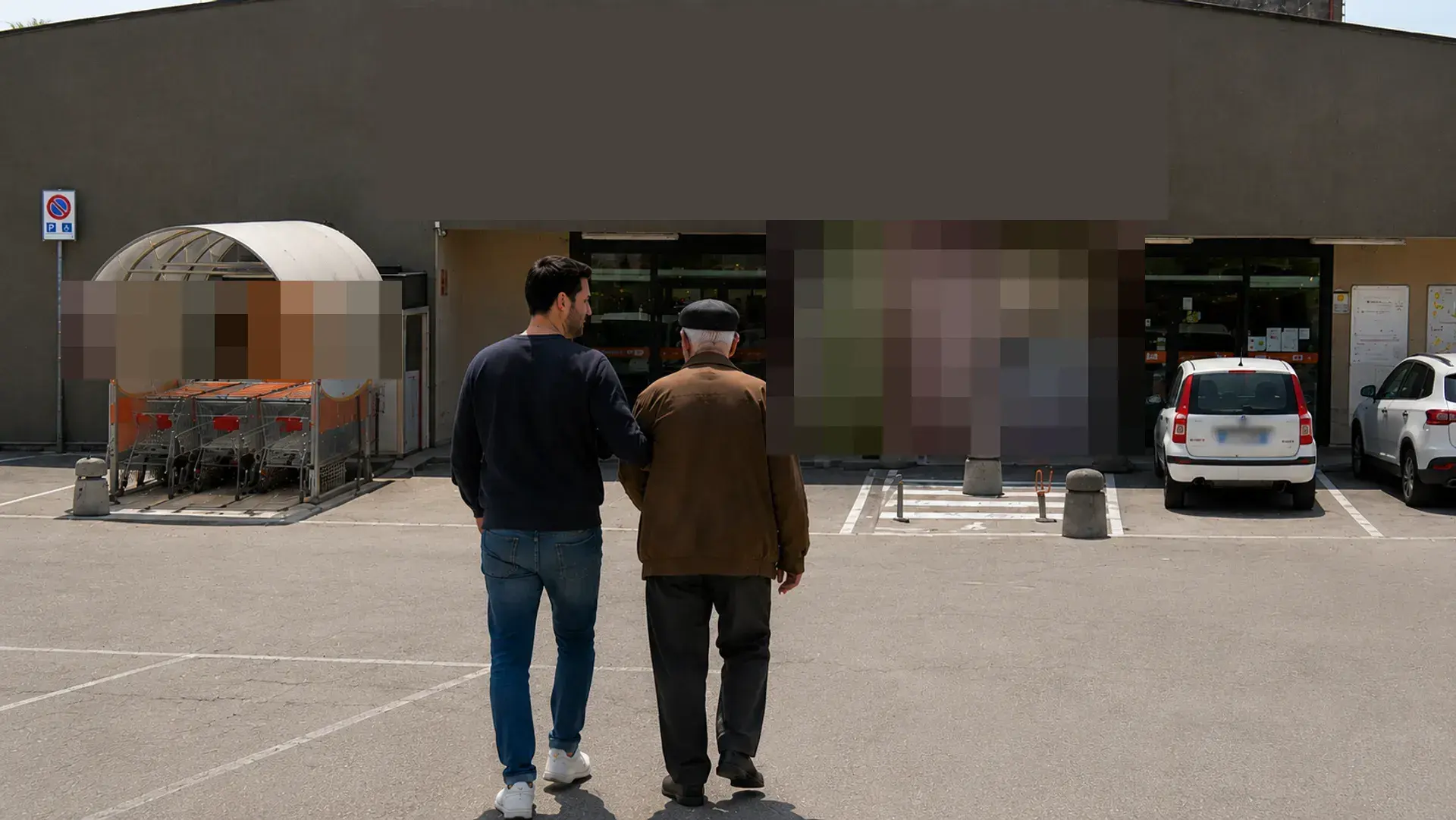 Una persona di fiducia accompagna un anziano a fare la spesa al supermercato a Minturno.